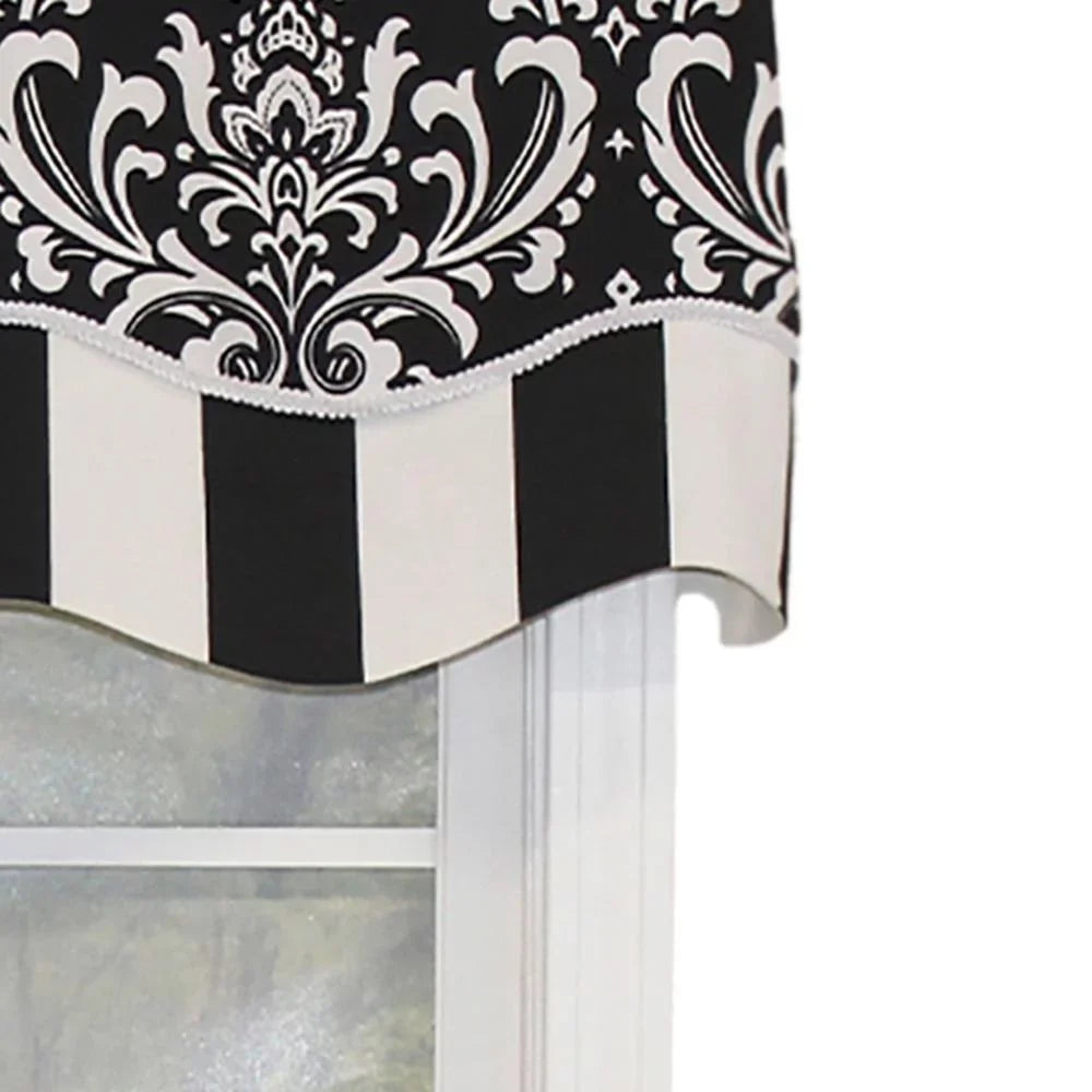 Home Ozbourne Glory Valance Black. 3" Rod Pocket, Layered, Trimmed. 50"  16"