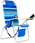 Deluxe  Wide Tall Plus Size Aluminum Folding Big Heavy Duty 17 Inches High Seat Beach Chair For Adults, 300 Lb Load