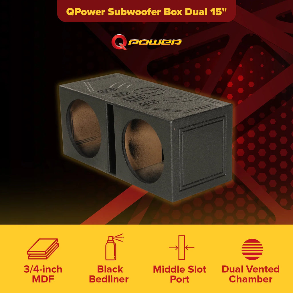 QPower  Dual 15" Vented Port Subwoofer Sub Box w/ Bedliner Spray