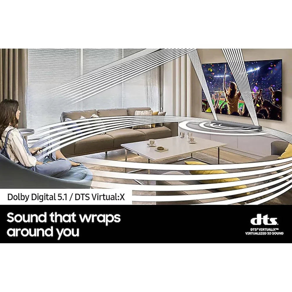 Samsung - 3.0ch Soundbar with Dolby Atmos,  Virtual:, Built in Center Speaker, Adaptive Sound Lite, Bluetooth Multi Connection, Premium Design, 2021, Deep Gray - (Open Box)