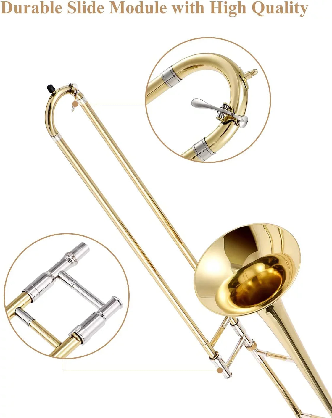 Eastar Bb Tenor Trombone for Beginners Students  Flat Brass Instrument, with Case, Mouthpiece, White Gloves, Cleaning Kit, Gold