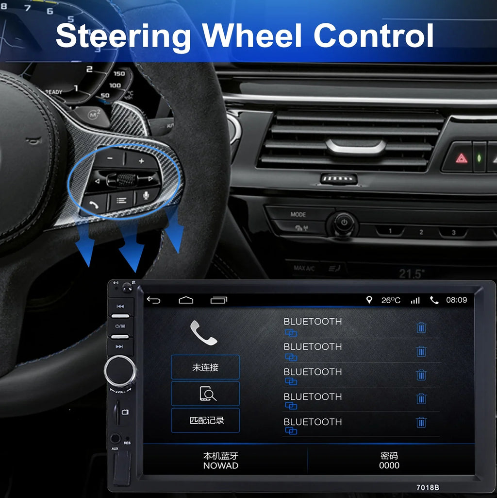Double 2 Din Car Stereo Radio  Player, 7 Inch  Touch Screen Bluetooth Car Video Player 1080P with Backup Reversing Camera