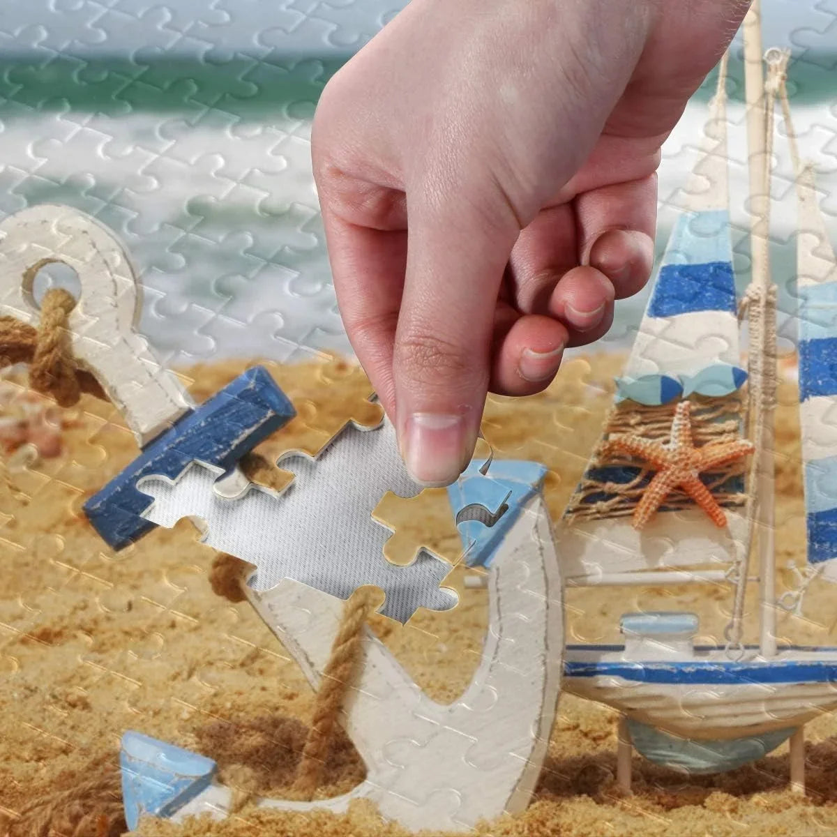 Wellsay Anchor Sailvessel Starfish On Beach Sand Tropical Summer Sea and Ocean Horizon Jigsaw Puzzles 500 Pieces Puzzle for Adults Kids  Gift