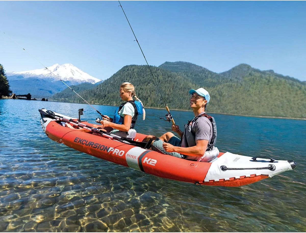 Excursion Pro Inflatable Kayak Series: Includes Deluxe 86in Kayak Paddles and High-Output Pump – SuperTough  – Adjustable Bucket Seat – Fishing Rod Holders – Grab Handles