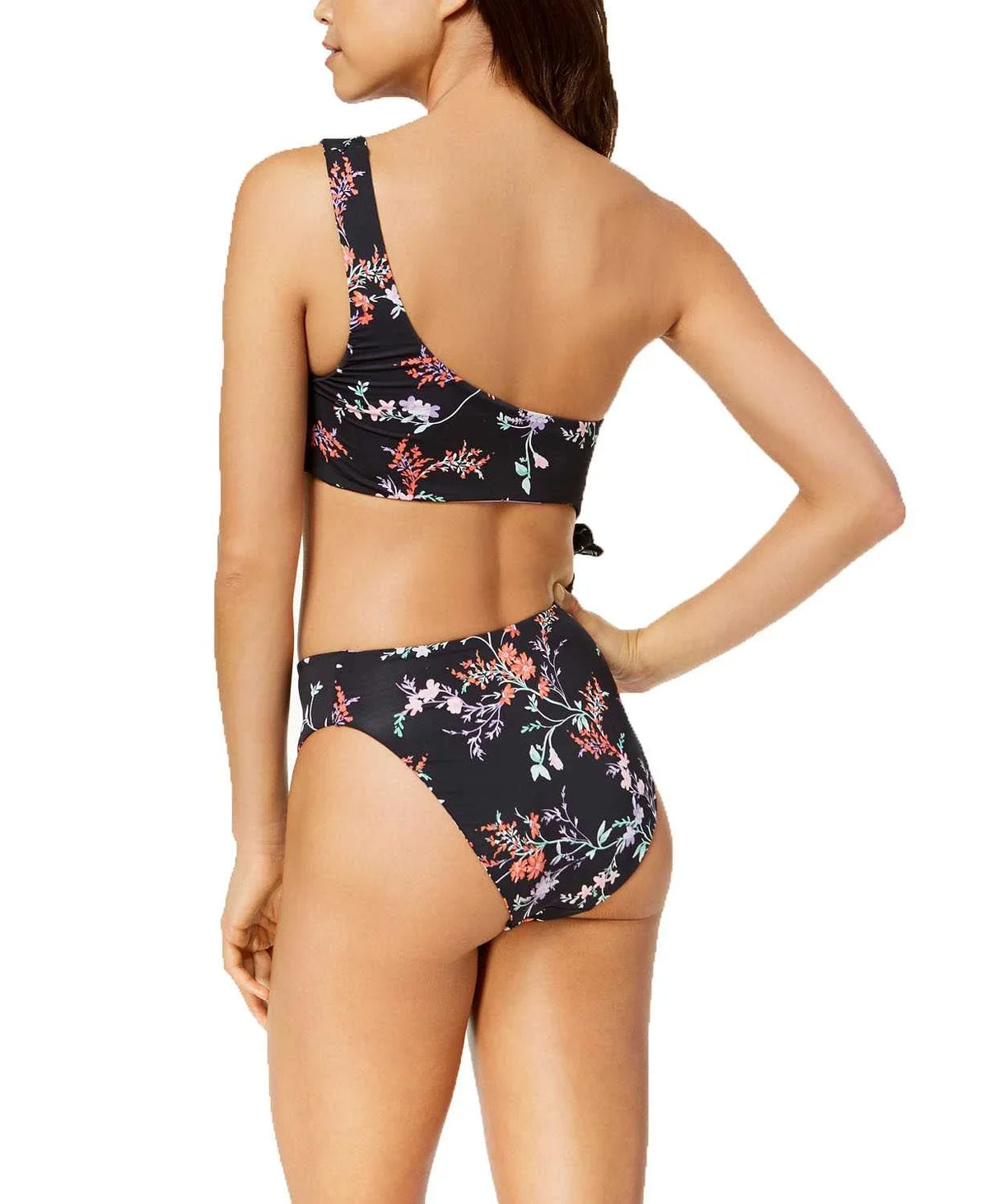 Bar Iii Black Multi Reversible One-Shoulder Cutout One-Piece Swimsuit