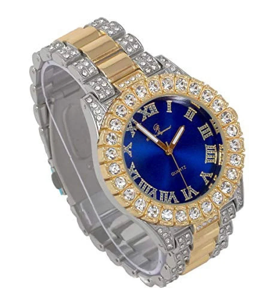 Mens Silver Big Rocks with Roman Numerals Fully Iced Out Colorful Dial Watch -   Single ( Blood Red)
