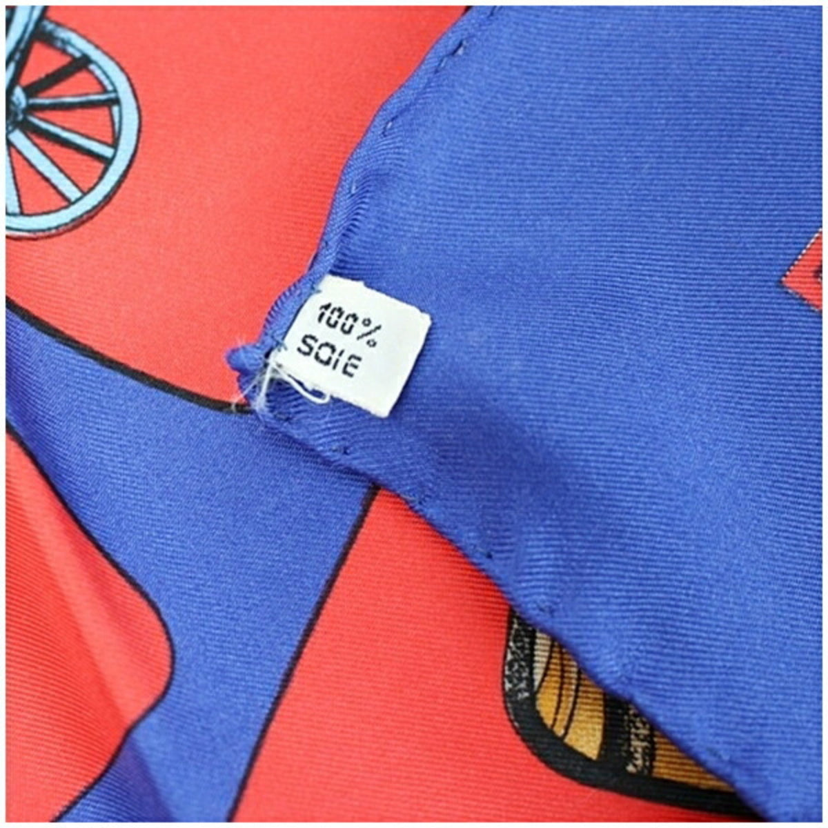 Pre-Owned Hermes Silk Scarf Muffler  (Spiral Carriage) Red x Blue  Women's (Good)