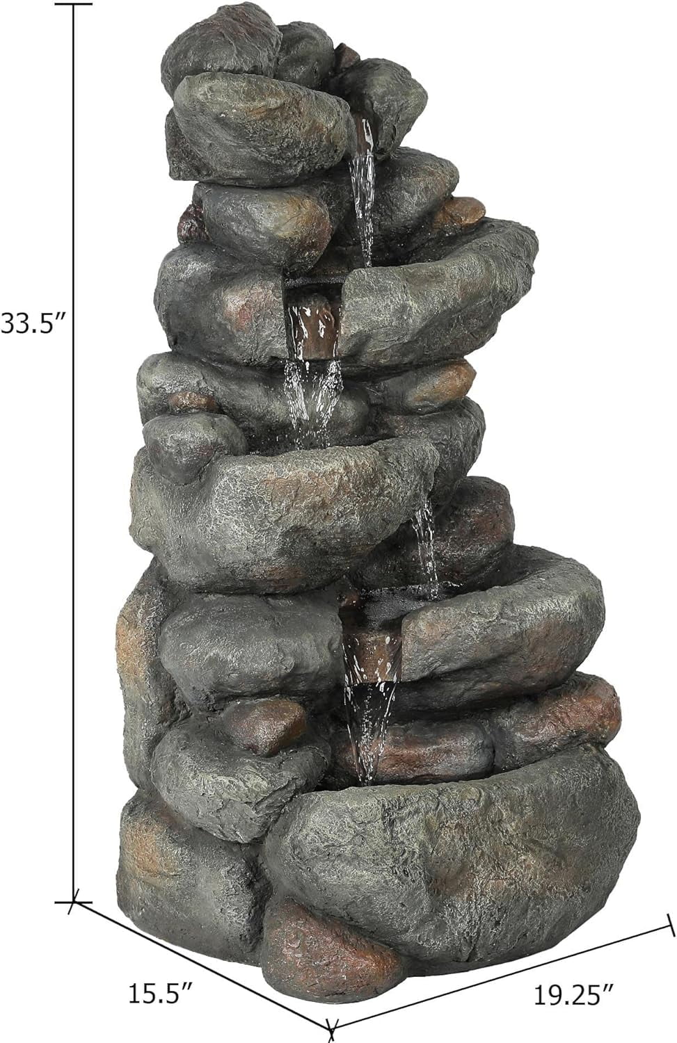 Resin Cascading Rock Outdoor Fountain, Floor Stacked Waterfall Fountain 4 Layer Garden Decorative Fountain For Backyard Courtyard