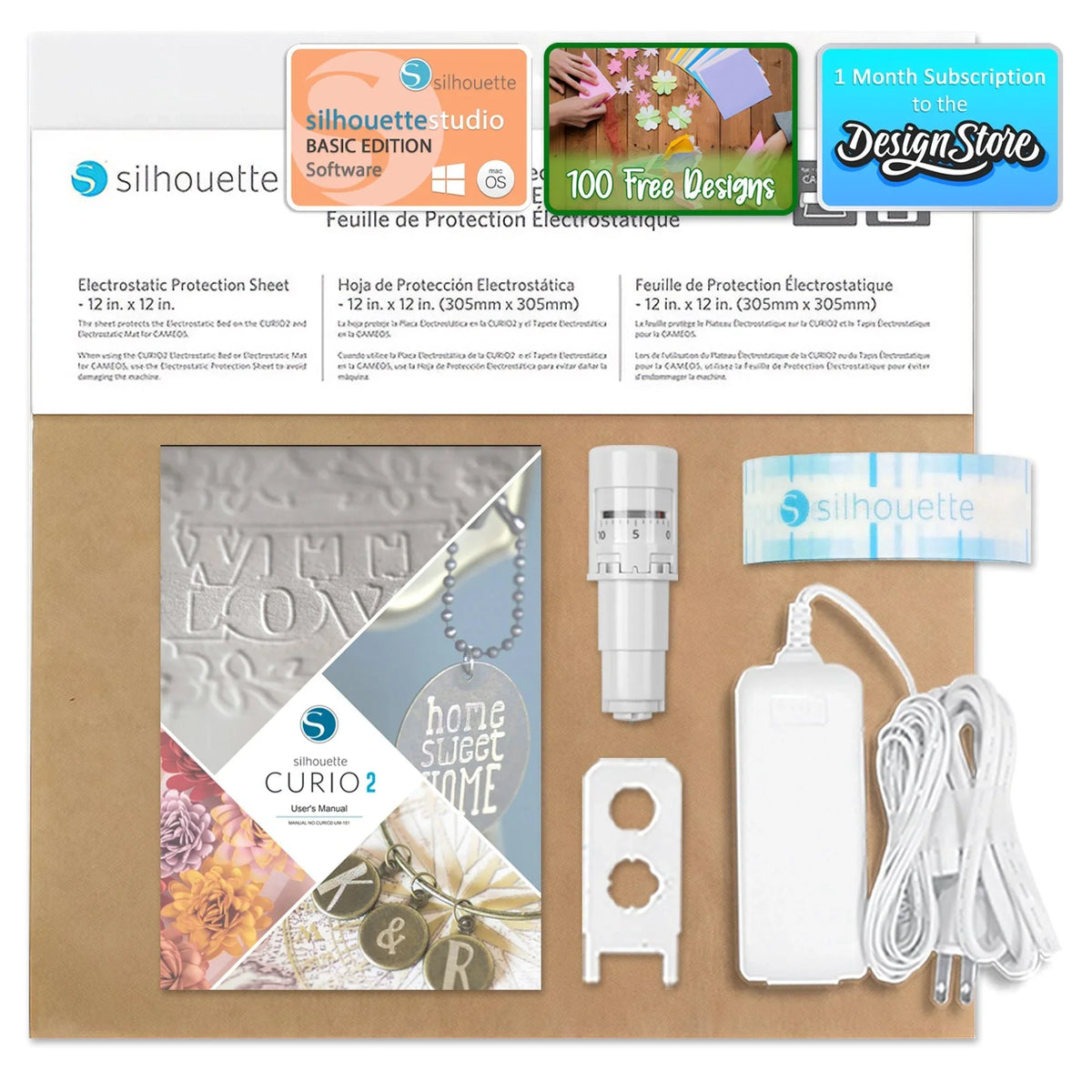 Silhouette Curio 2 w/ Advanced Blade Pack, 38 Oracal Sheets, Siser