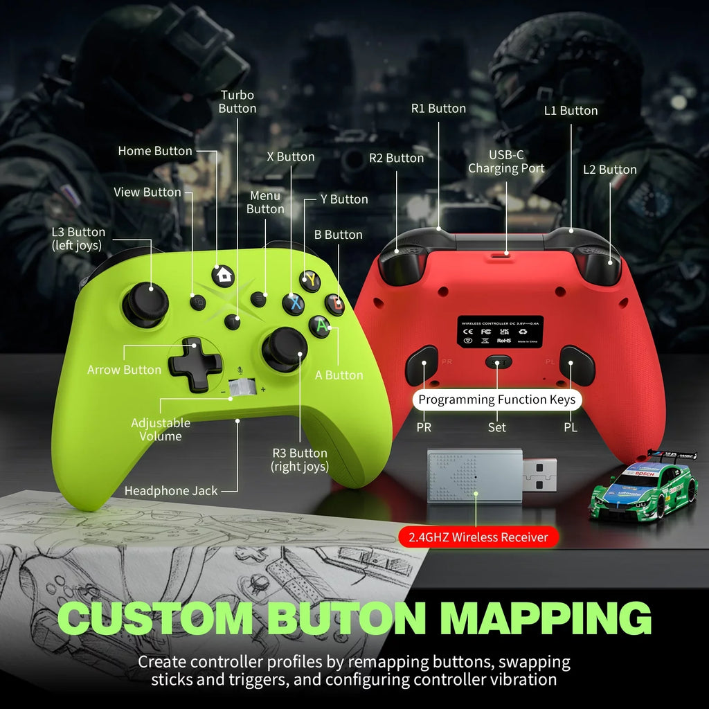 2 Pack Wireless Xbox Controller for Xbox One, Xbox One /, Xbox Series /, Windows  10/11 Gamepad with Audio Jack & Volume Button/Turbo/Macro/Motion Control & Rechargeable Battery - Green+Red