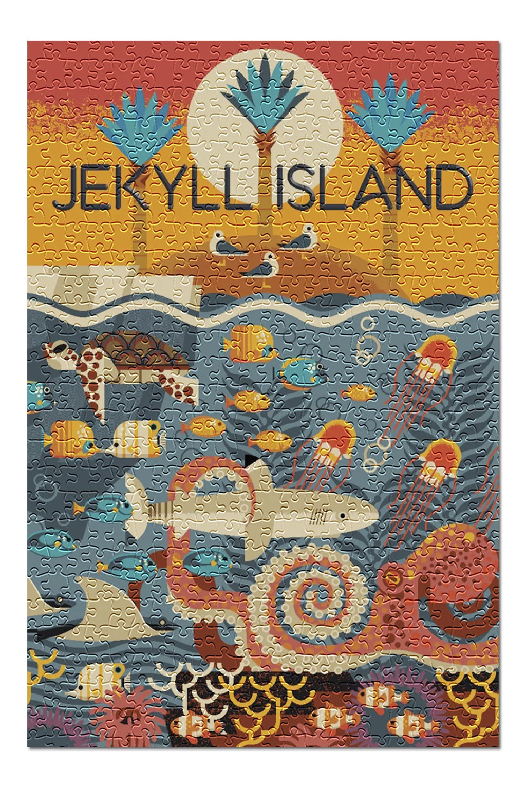 Jekyll Island, Georgia, Textured Geometric (19x27 inches, Premium 500 Piece Jigsaw Puzzle for Adults and Family, Made in )