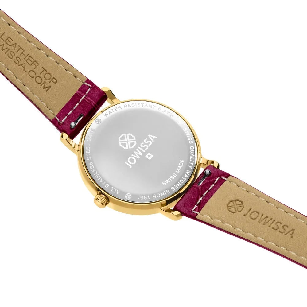 Jowissa  Swiss Made Crystal Burgundy Leather Womens Watch .272.
