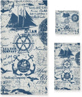 3 Pack Towel Nautical Elements Collage Cotton Bath Towel Set (1 Bath Towel, 1 Hand Towel, 1 Washcloth) for Bathroom, Super Soft and Quick Dry Towels