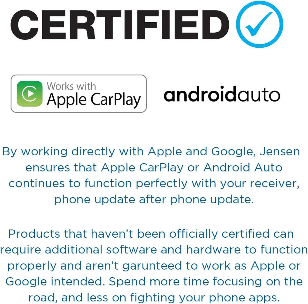Jensen  7-inch Certified Apple CarPlay Android Auto, Wired or Wireless, Double  Car Stereo Radio, New