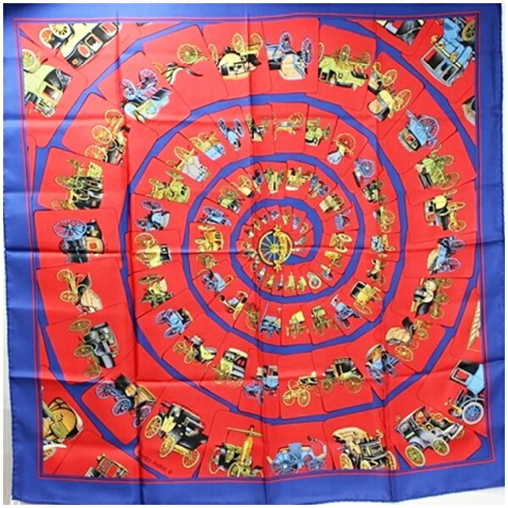 Pre-Owned Hermes Silk Scarf Muffler  (Spiral Carriage) Red x Blue  Women's (Good)