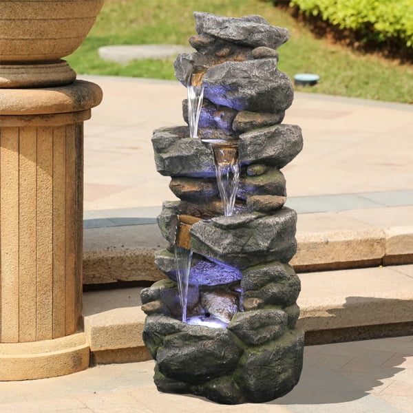 Fithood 40inches High Stacked Simulated Rock Water Fountain with  Lights