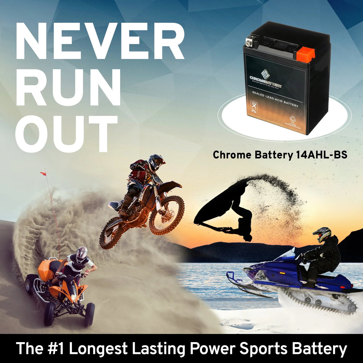 Chrome Battery - (14AHL- 12 Volt,12 Ah, 210 ) Snowmobile Battery for Arctic Cat Cougar 1993