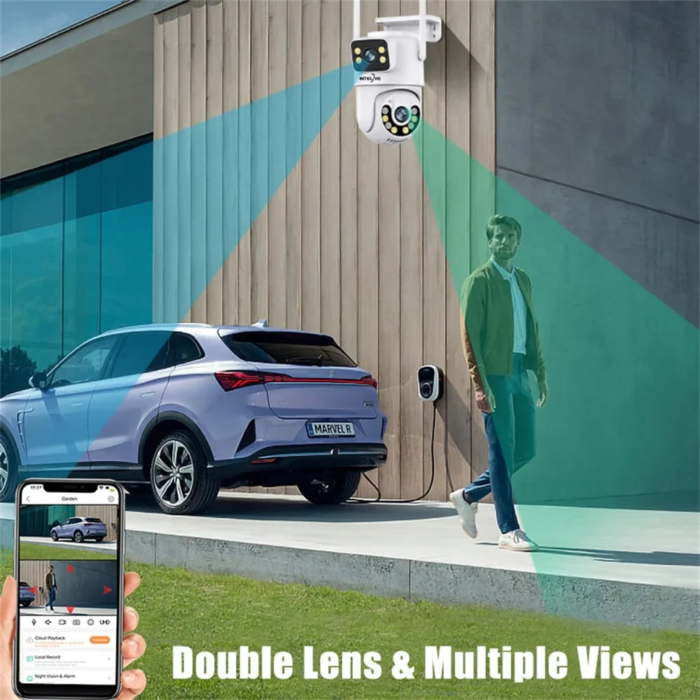 4K Security Camera with Floodlight, Human Deduction Wireless Outdoor Camera, Rechargeable Powered Home Surveillance Camera with Full Color Night Vision Two Way Voice