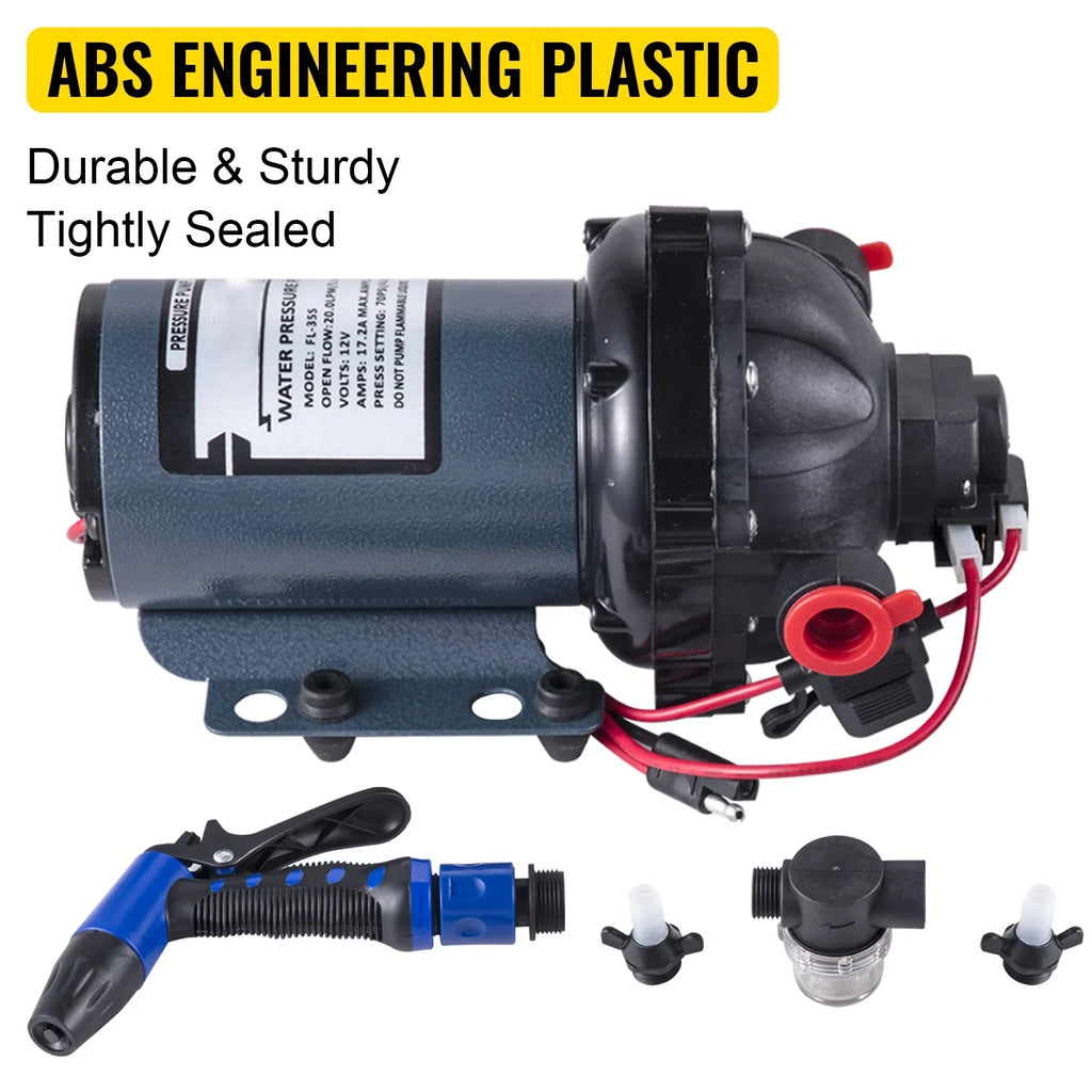 Water Pump 5.3  5.5 Gallons Per Minute 12V Water Pump Automatic 70  Diaphragm Pump with 25 Foot Coiled Hose Washdown Pumps for Boats Caravan Rv Marine Yacht