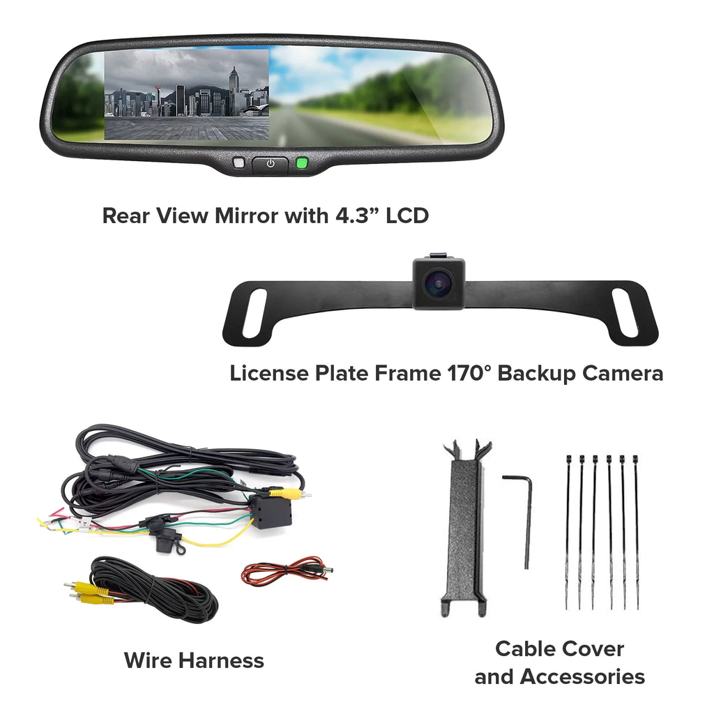 Master Tailgaters  Rear View Mirror with 4.3”  Screen + Waterproof 170° Backup Camera Kit - Universal Fit for Enhanced Car Safety