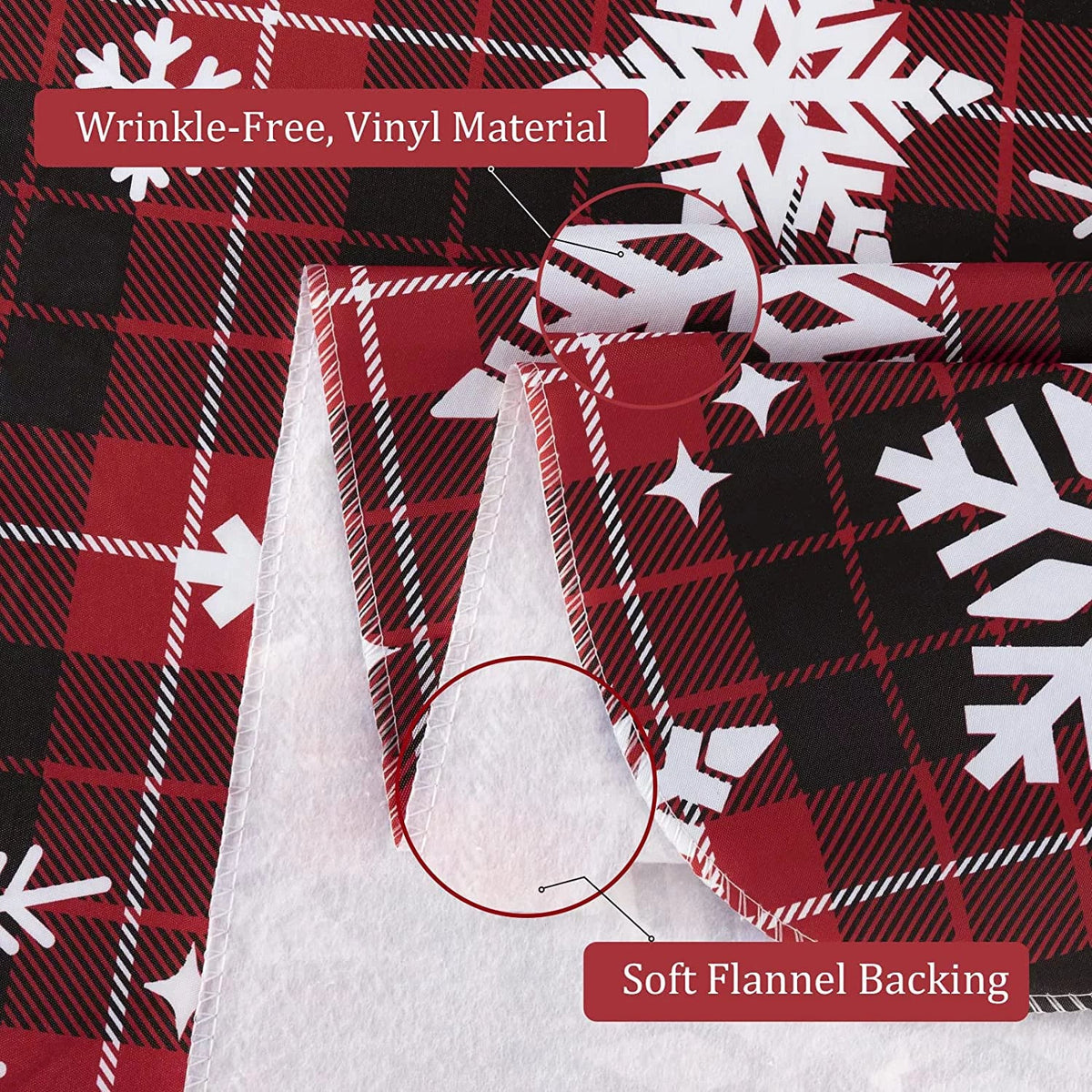 Christmas Tablecloth with Flannel Backing, Waterproof Wipeable Vinyl Rectangle Table Cover for Xmas Parties/Wedding/Holiday/Decoration Use - Heavy Duty Table Cover(60x102 Inch, Snowflake)