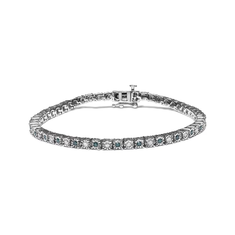 Haus of Brilliance .925 Sterling Silver 1.0 Cttw Womens with Alternating Round cut Box Clasp White Diamond and Treated Green Diamond Tennis Bracelet (Green and - Color,  Clarity) - Size 7" Inches