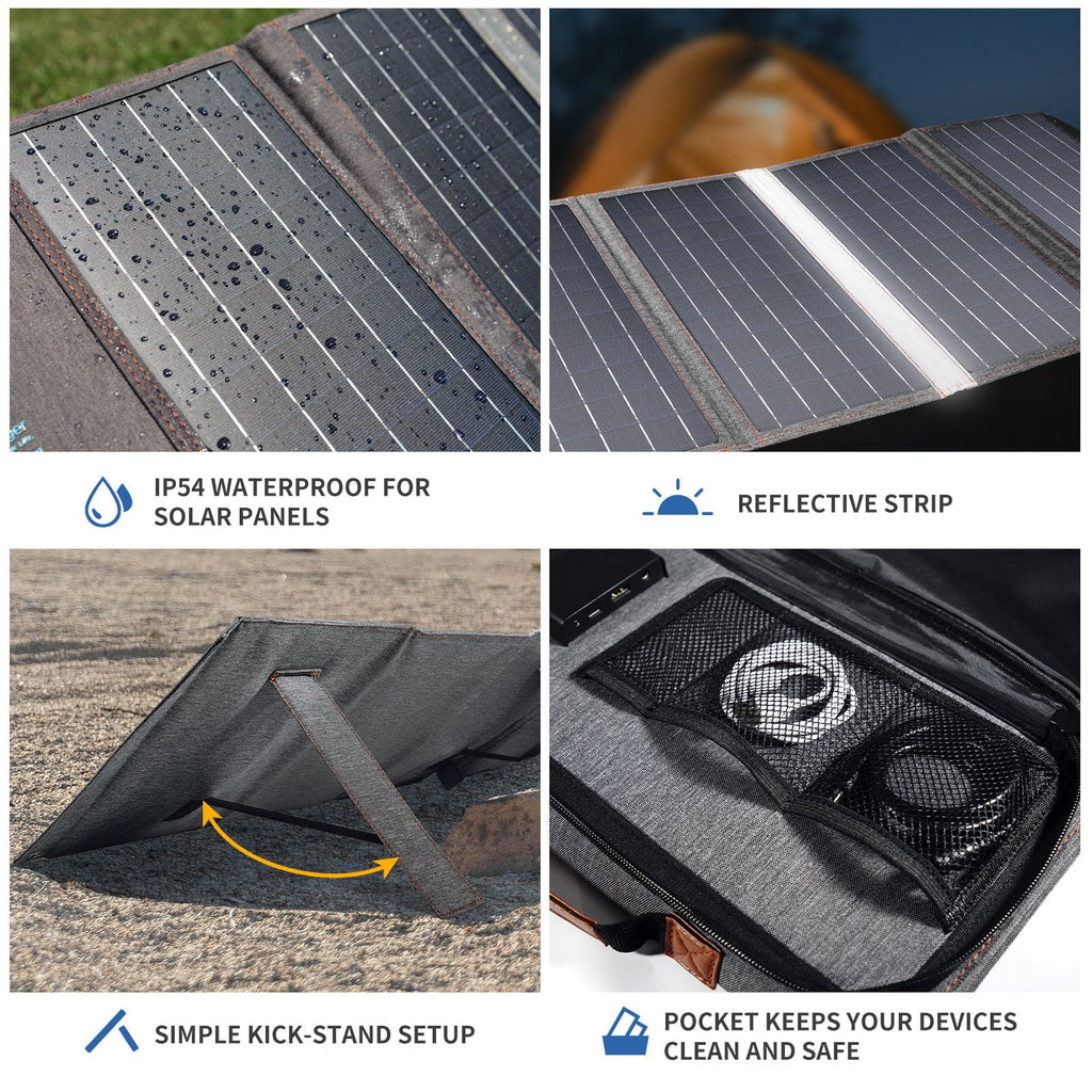 BigBlue 36W Solar Phone Charger with (20V/1.8A),  20W - and Fast Charge -,  Waterproof, Portable SunPower Solar Panel for Camping