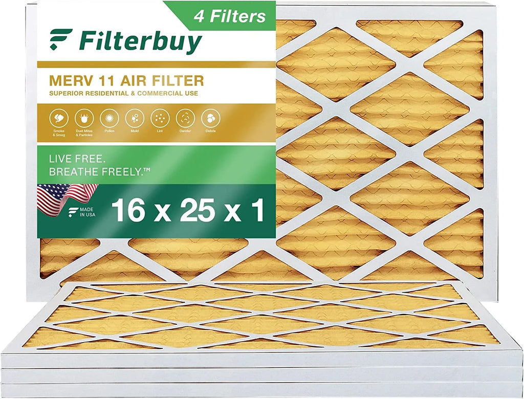 Filterbuy 16x25x1  11 Pleated   Furnace Air Filters (4-Pack)