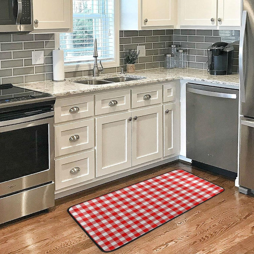 Bestwell Plaid Red and White Kitchen Rug Mat Anti-Fatigue Comfort Floor Mat Waterproof Non Slip Washable Kitchen Rug for Kitchen Washroom Bedroom Sink 39 x 20 inch