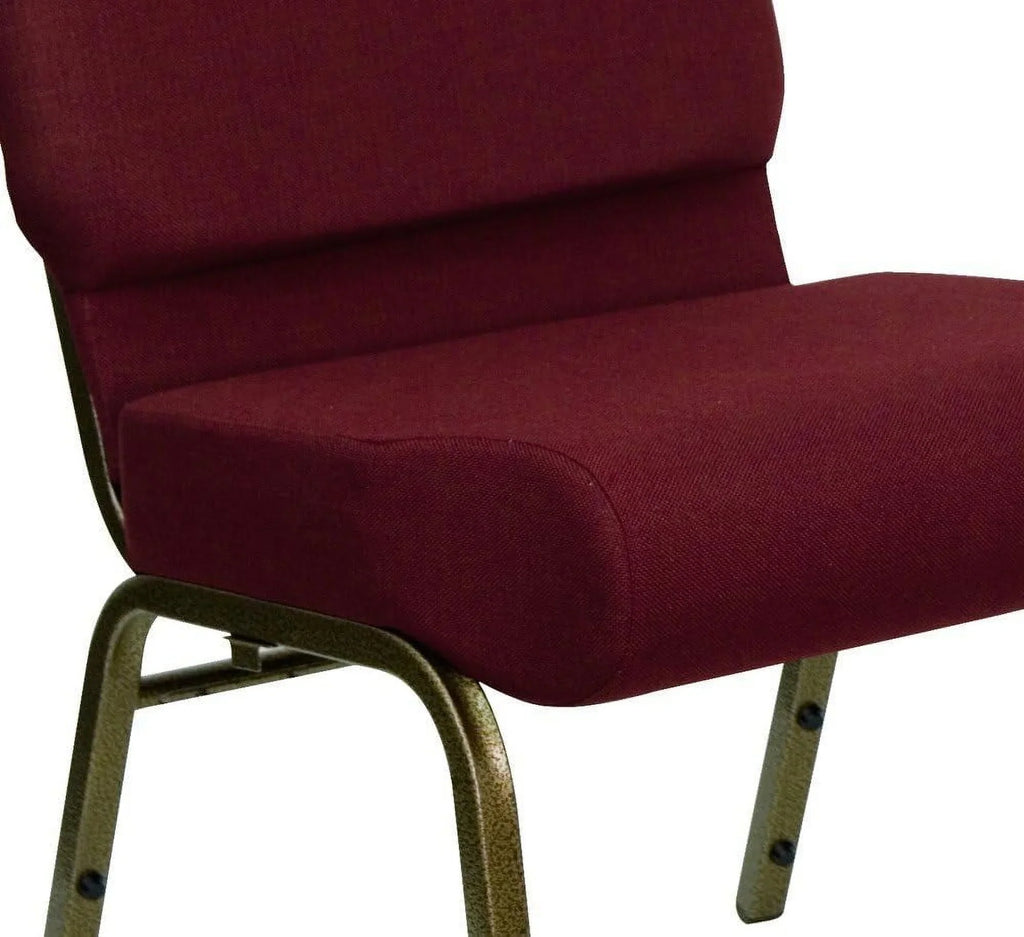 Series 21'' Stacking Church Chair In Burgundy Fabric - Vein Frame