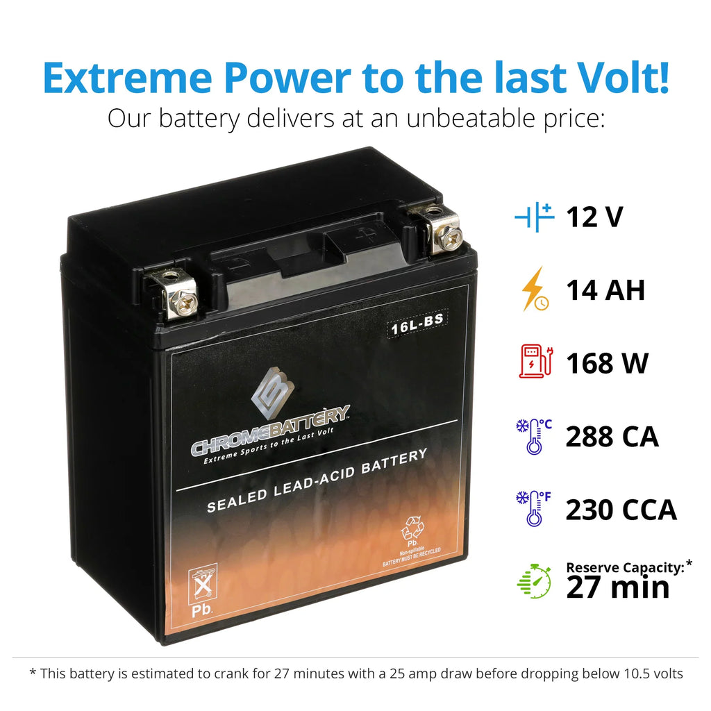 Chrome Battery - (16L- 12 Volt,14 Ah, 230 ) Jet Ski Battery for Kawasaki 550cc Js550 Sx 1995