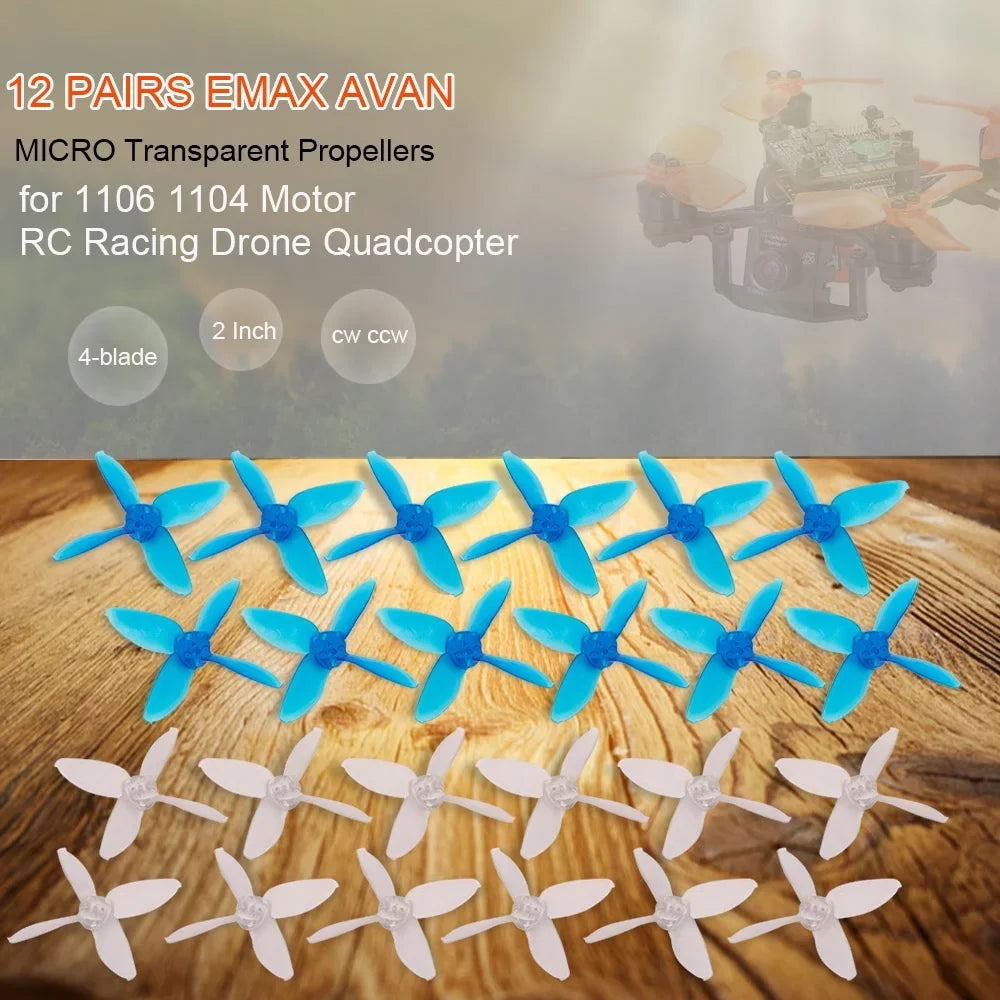 12 Pairs   Micro 2 Inch 4-blade Transparent Propellers   for 1106 1104 Motor  Racing Drone