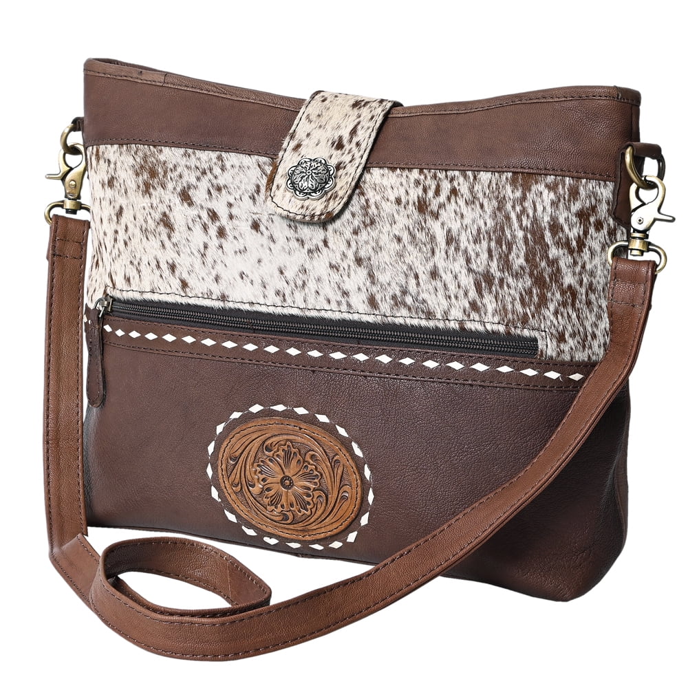 Hand Tooled Hair-on Genuine Leather women bag western handbag purse