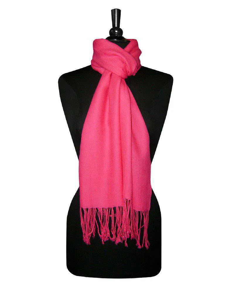 Biagio 100% Wool Pashmina Solid Scarf Hot Pink Fuchsia Color Womens Shawl Wrap