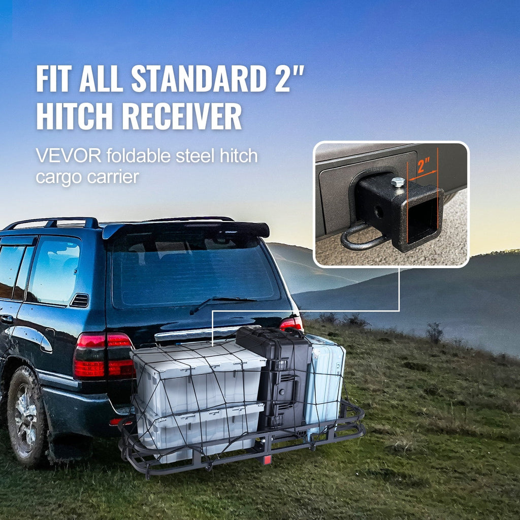 Hitch Mount Cargo Carrier 500lb 53x19x5 in & Cargo Net Fits 2" Receiver