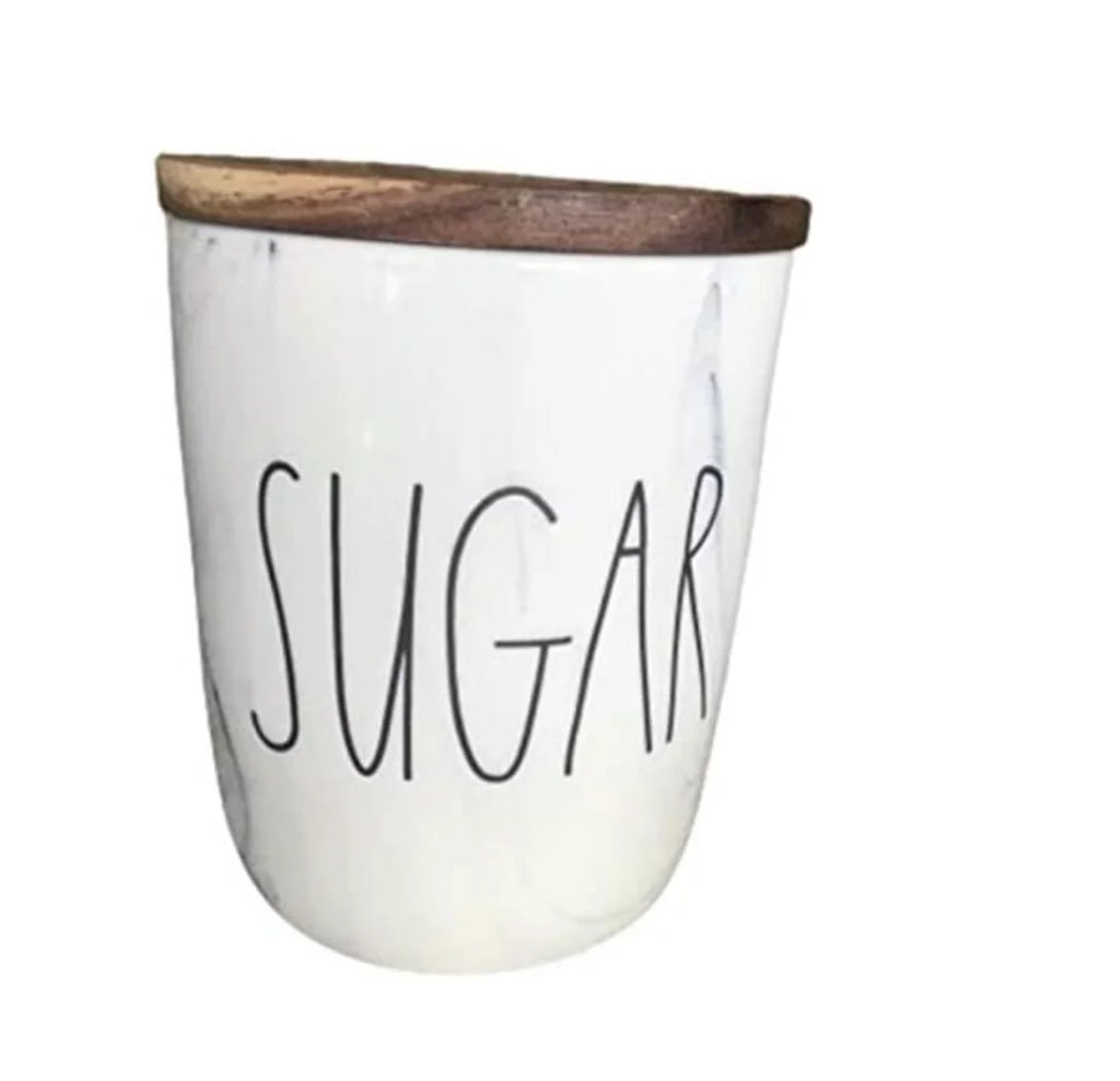 Rae Dunn Home  Canister Marble with wood lid ( size)