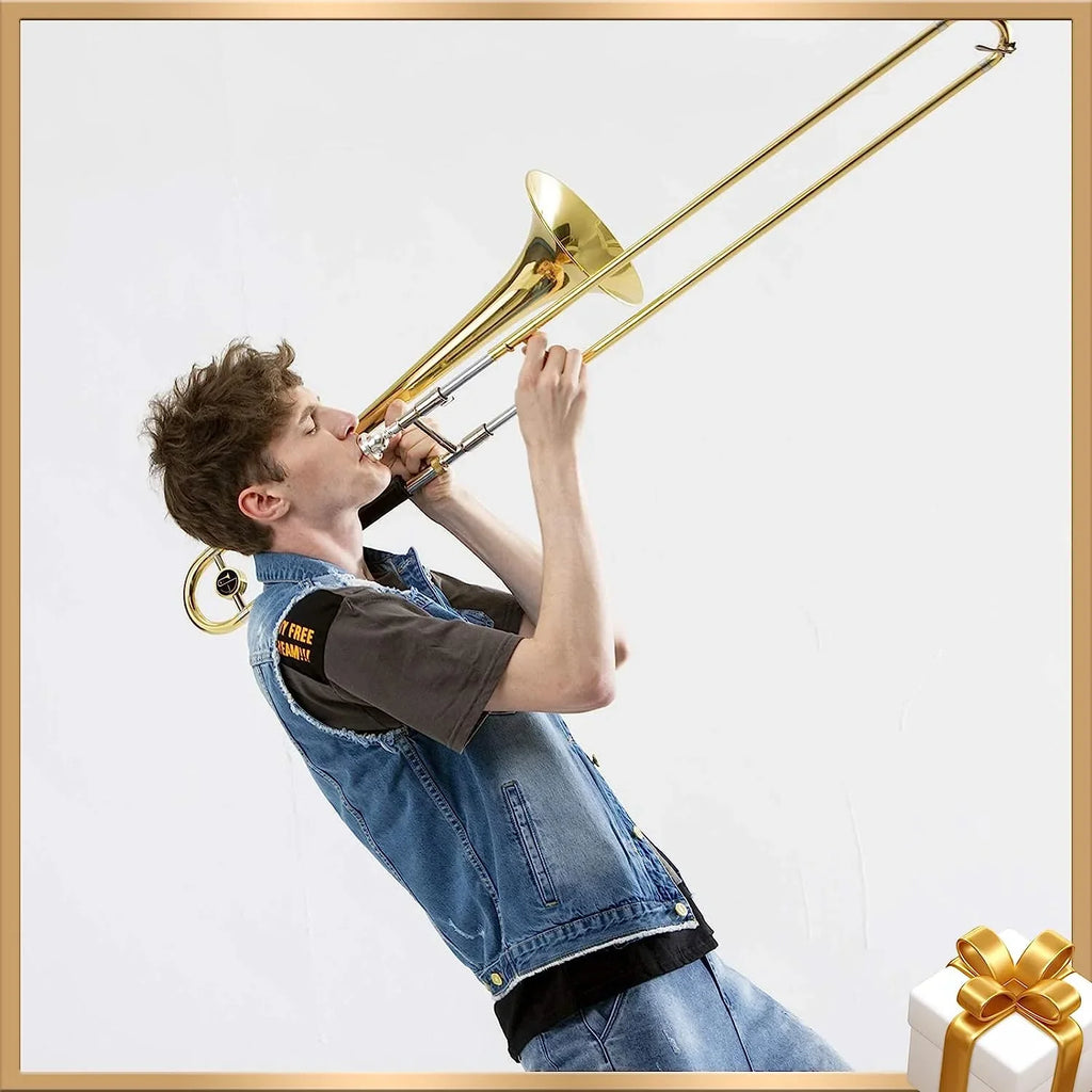 Eastar Bb Tenor Trombone for Beginners Students  Flat Brass Instrument, with Case, Mouthpiece, White Gloves, Cleaning Kit, Gold