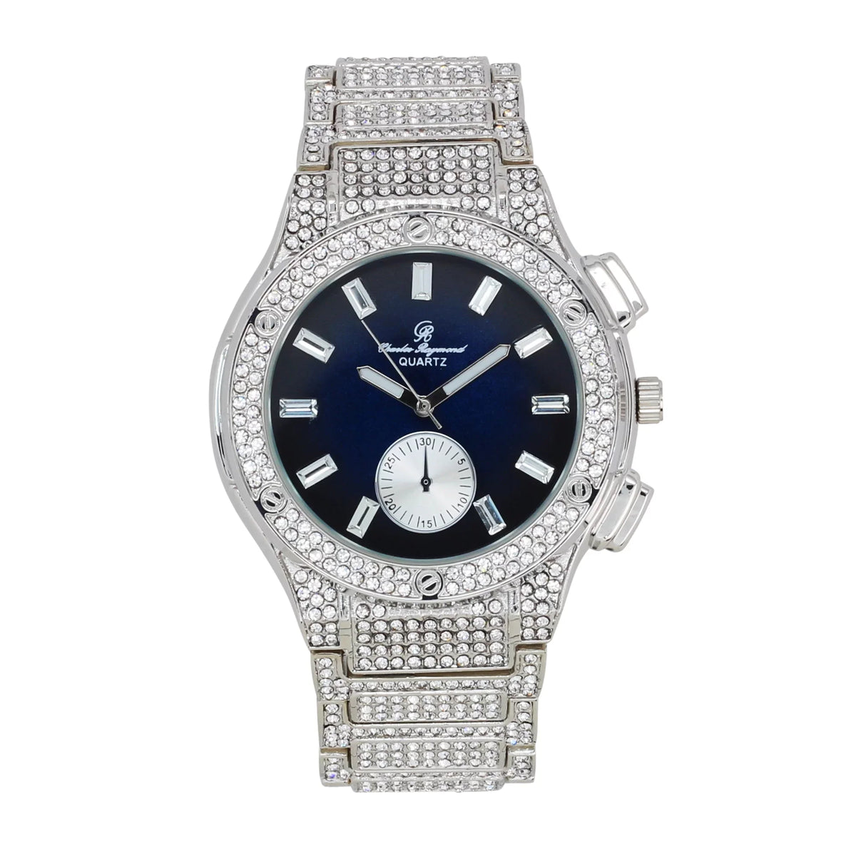 Charles Raymond Big Bling Watch Inspired by Hip Hop - Men's Iced Out Timepiece- Diamond Rhinestones on Blast -    Blue -