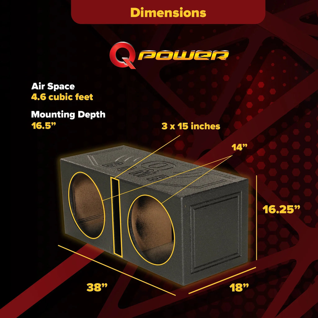 QPower  Dual 15" Vented Port Subwoofer Sub Box w/ Bedliner Spray