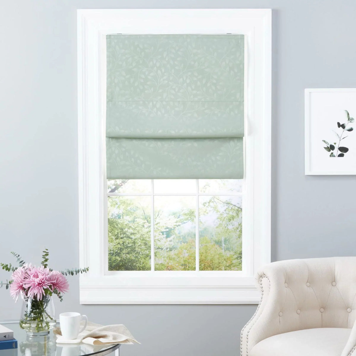 Exclusive Home Bolan Botanical Total Blackout Roman Shade, 34"x 64", Sage