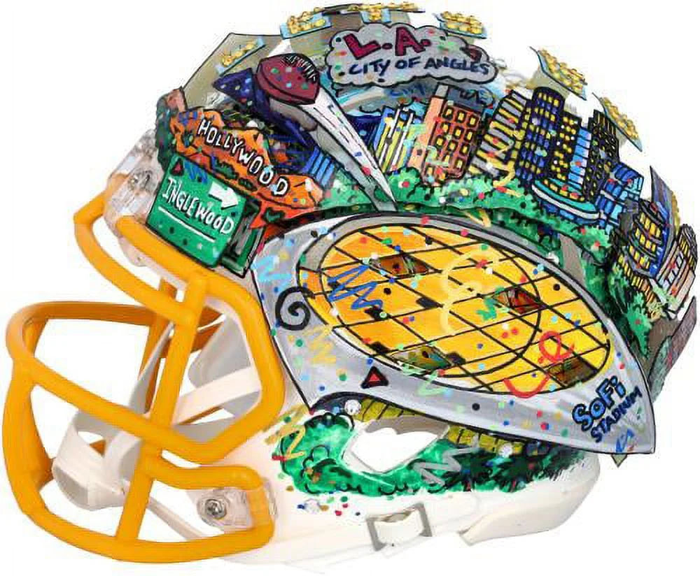Justin Herbert Los Angeles Chargers Autographed Speed Mini Helmet - Hand Painted by Artist Charles Fazzino -  - Fanatics Authentic Certified