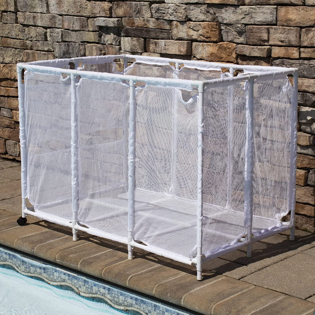 Essentially Yours Pool Noodles Holder, Toys, Floats, Balls and Floats Equipment Mesh Rolling Storage Organizer Bin,, Extra-Large, (47.2"  x 30.2"  x 34" ), White Style 455119