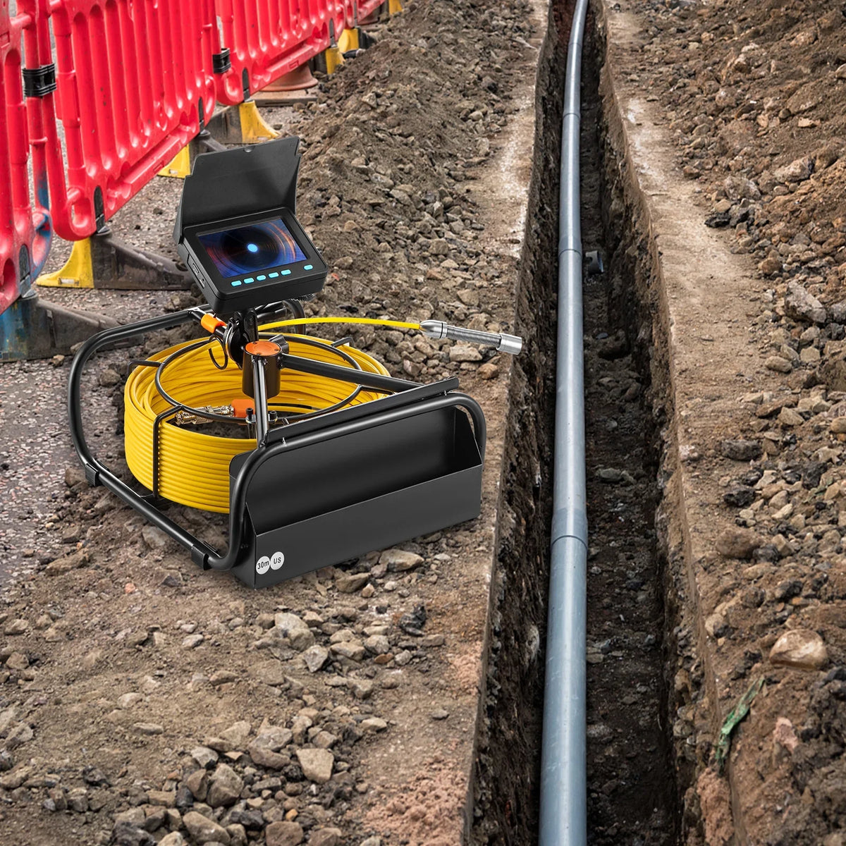 Sewer Camera 98.4 , Pipeline Inspection Camera 4.3 Inch   Monitor Pipe Camera, Duct Inspection Camera with 6PCS , 8500MAH Lithium Battery,  Function, 30M