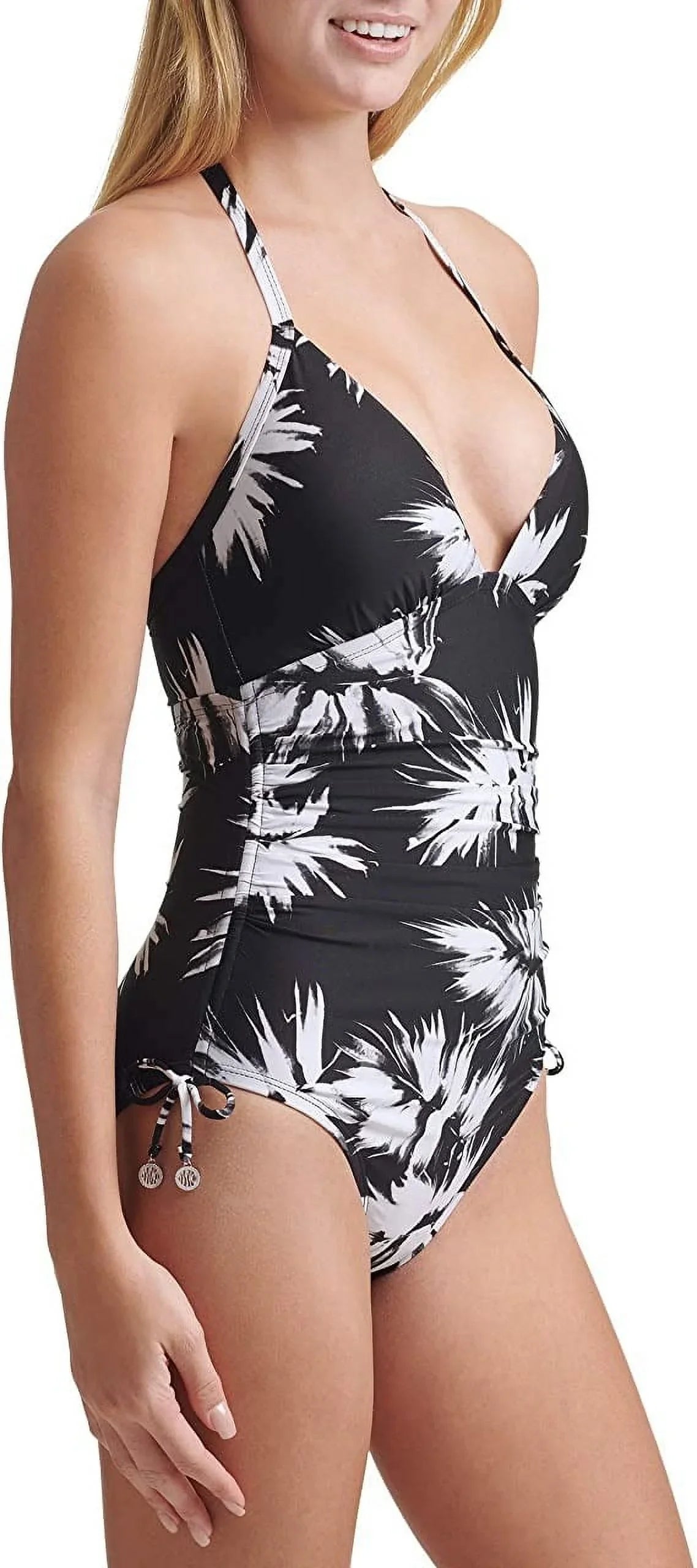 Leaf Print Halterneck One-Piece Swimsuit,  4