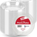 9 Inch Clear Plastic Plates 200 Bulk Pack - Disposable Plates for  Party Dinner Travel and Events, Microwavable Recyclable