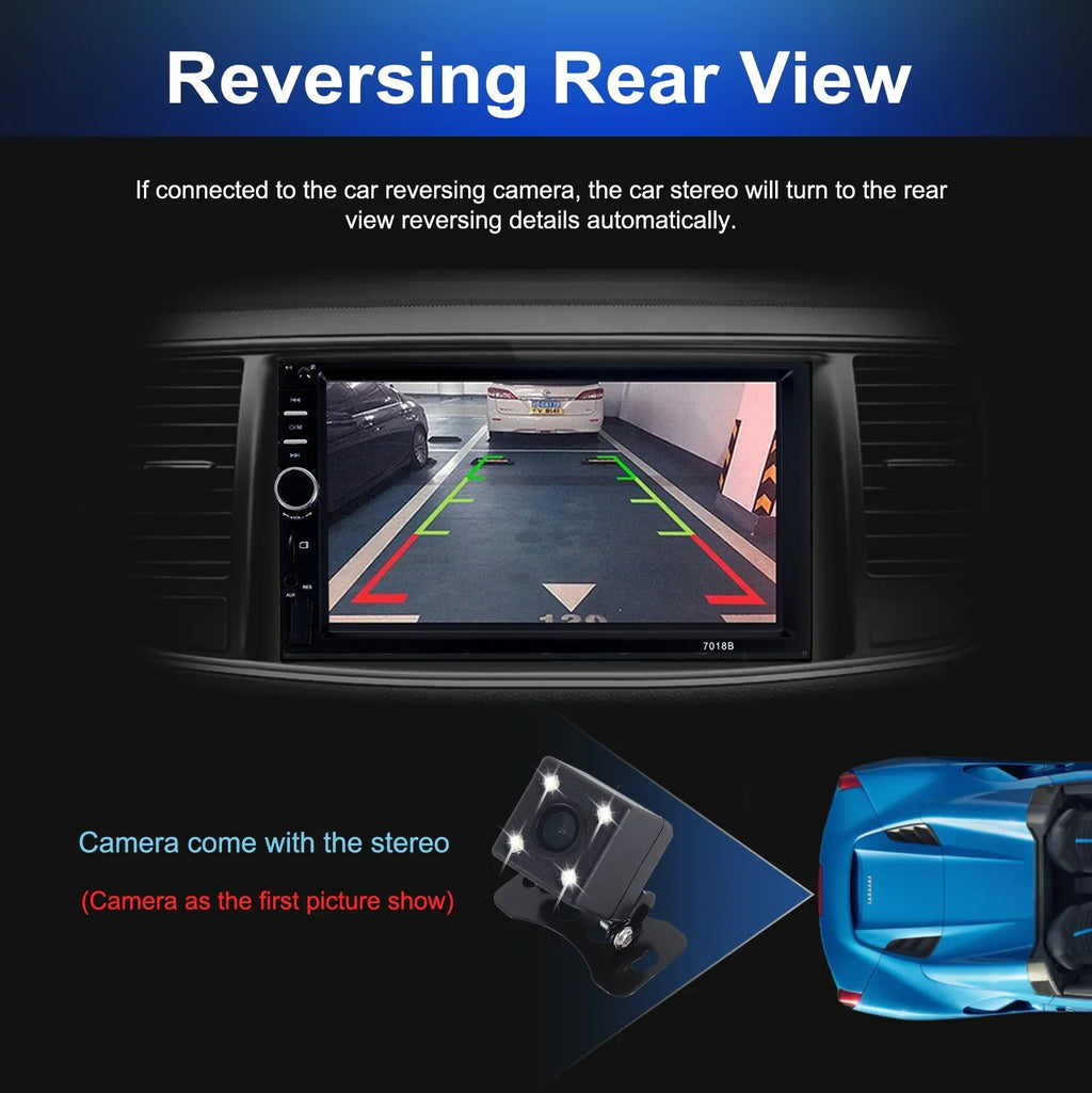 Double 2 Din Car Stereo Radio  Player, 7 Inch  Touch Screen Bluetooth Car Video Player 1080P with Backup Reversing Camera