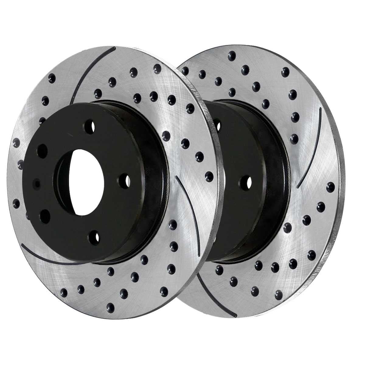 AutoShack Front and Rear Drilled Slotted Brake Rotors Black and Ceramic Pads Kit Replacement for 2000 Volkswagen Beetle 2002 2003 2004 2005 2006 Golf 2007 2008 2009 2010 Golf City 1.9L 2.0L
