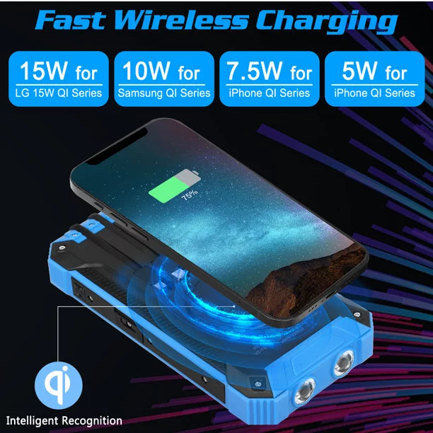 Solar Power Bank 20000mAh Built-in 4 Cables Qi Wireless Charger For Ulefone Armor Mini 2 with  Flashlight Solar Portable External Battery  Waterproof 15W 5V/3A   Port 6 Outputs 3 Inputs