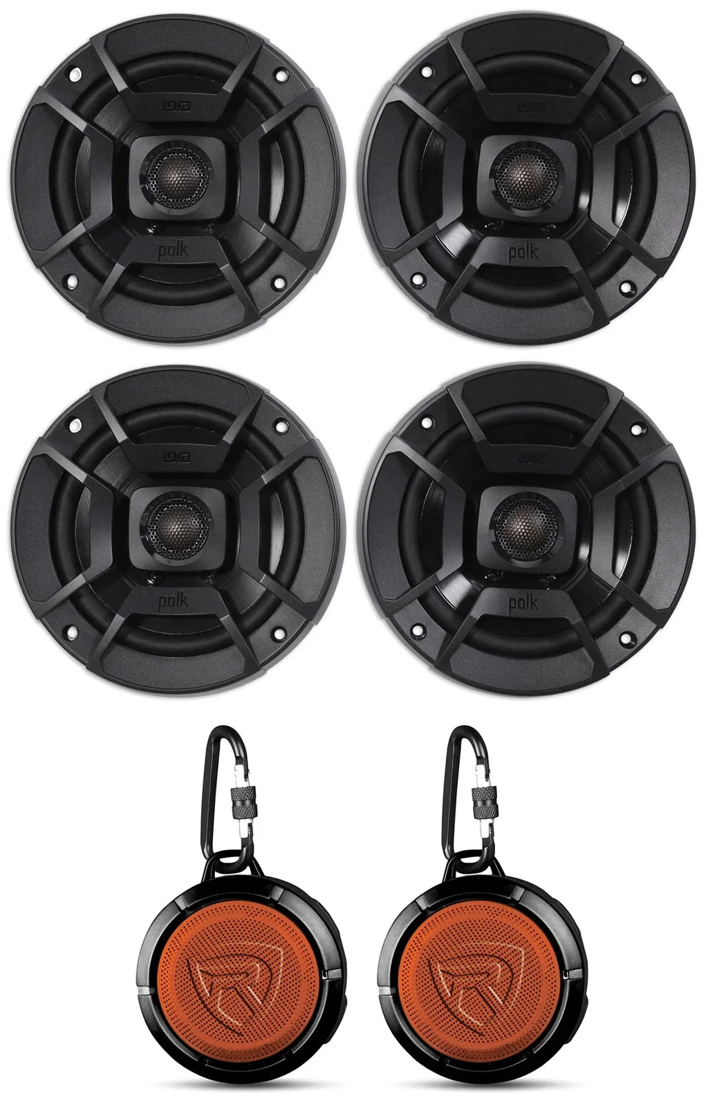 (2) Polk Audio  5.25" 600w Car Audio Marine//Motorcycle/Boat Speakers Bundle with (2) Rockville  10 Watt