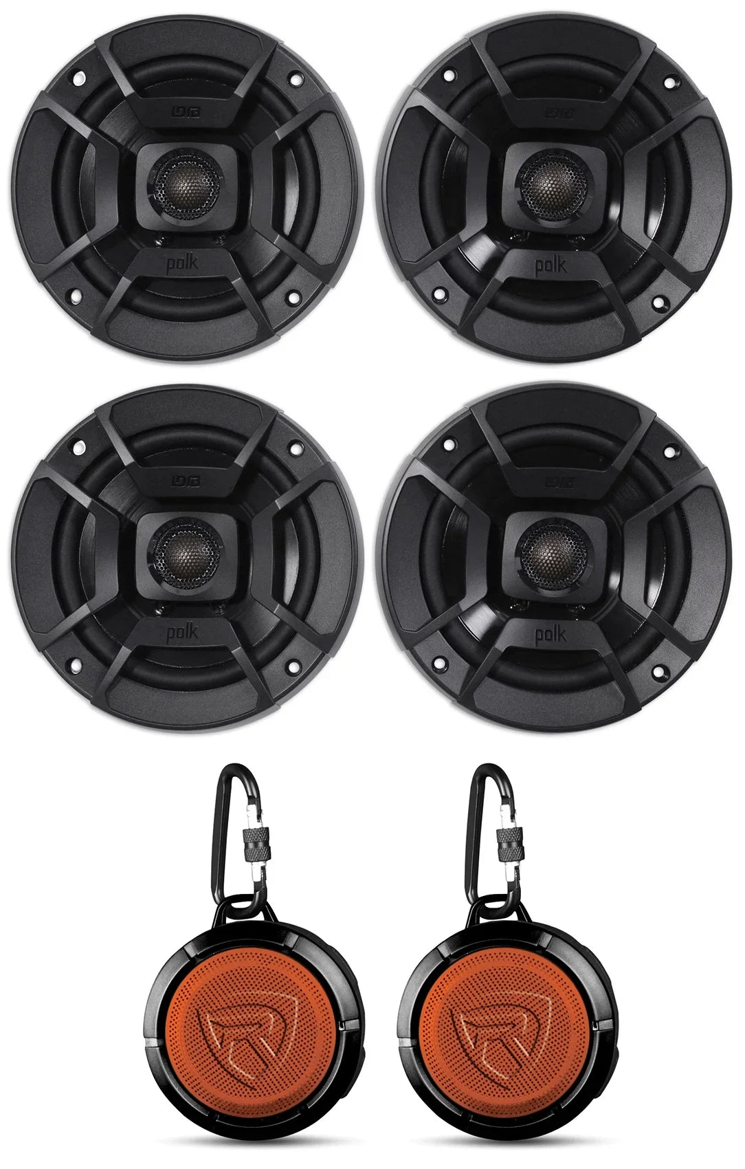(2) Polk Audio  5.25" 600w Car Audio Marine//Motorcycle/Boat Speakers Bundle with (2) Rockville  10 Watt